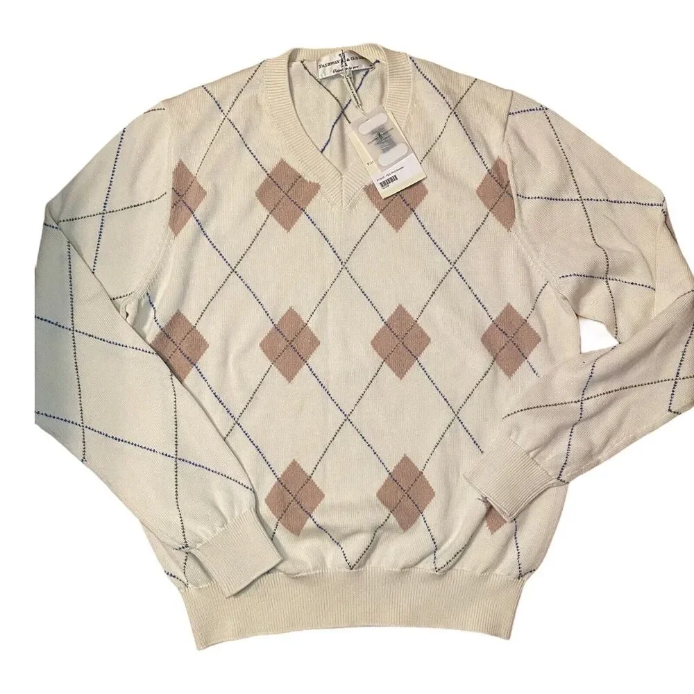 Fairway & Greene Argyle Pima Cotton Sweater Vest Mens Ivory L/S Med NEW $119 - Picture 2 of 12